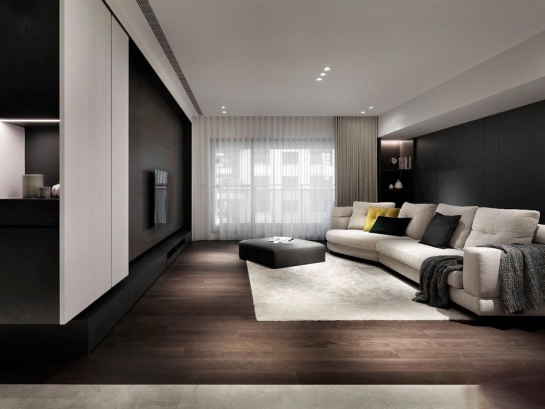 Thi công phòng khách liền bếp căn hộ cao cấp nhà chị Hương